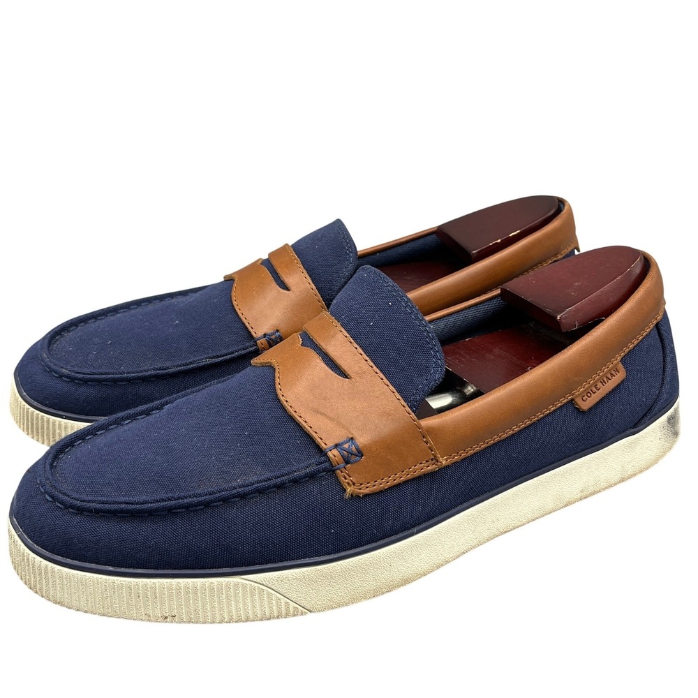 Cole Haan Penny Loafer Sneaker Men 12M Navy Canvas Leather Trim Grand 360 Casual